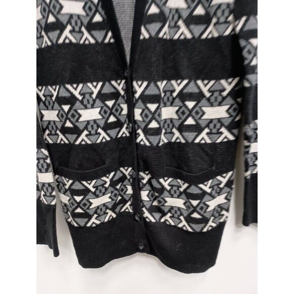 Vintage 90s Mossimo Womens Cardigan XL Black White Longline Aztec BOHO - Picture 2 of 8